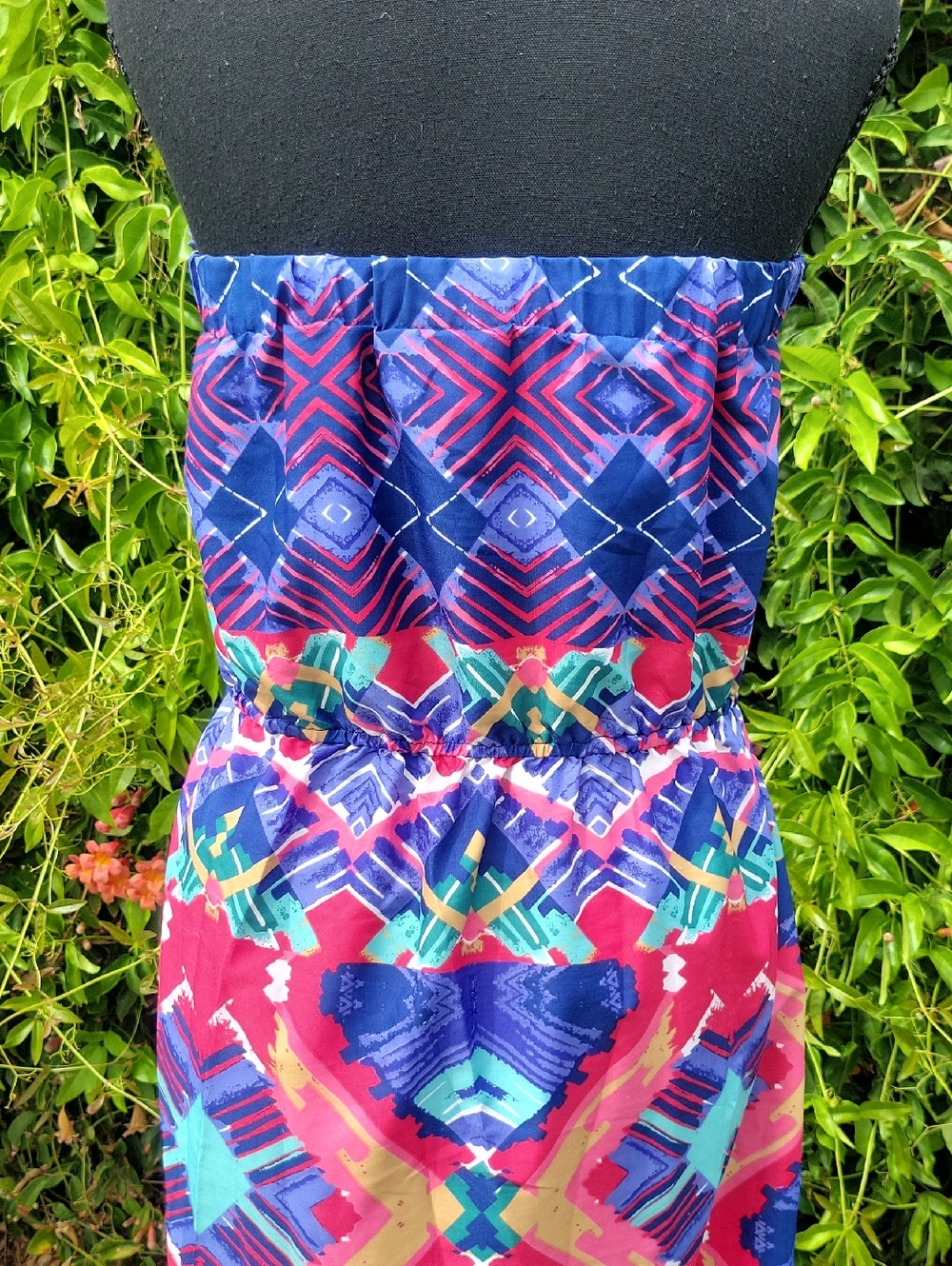 Strapless Colorful Tribal Patterened Maxi Dress XL - Picture 8 of 12